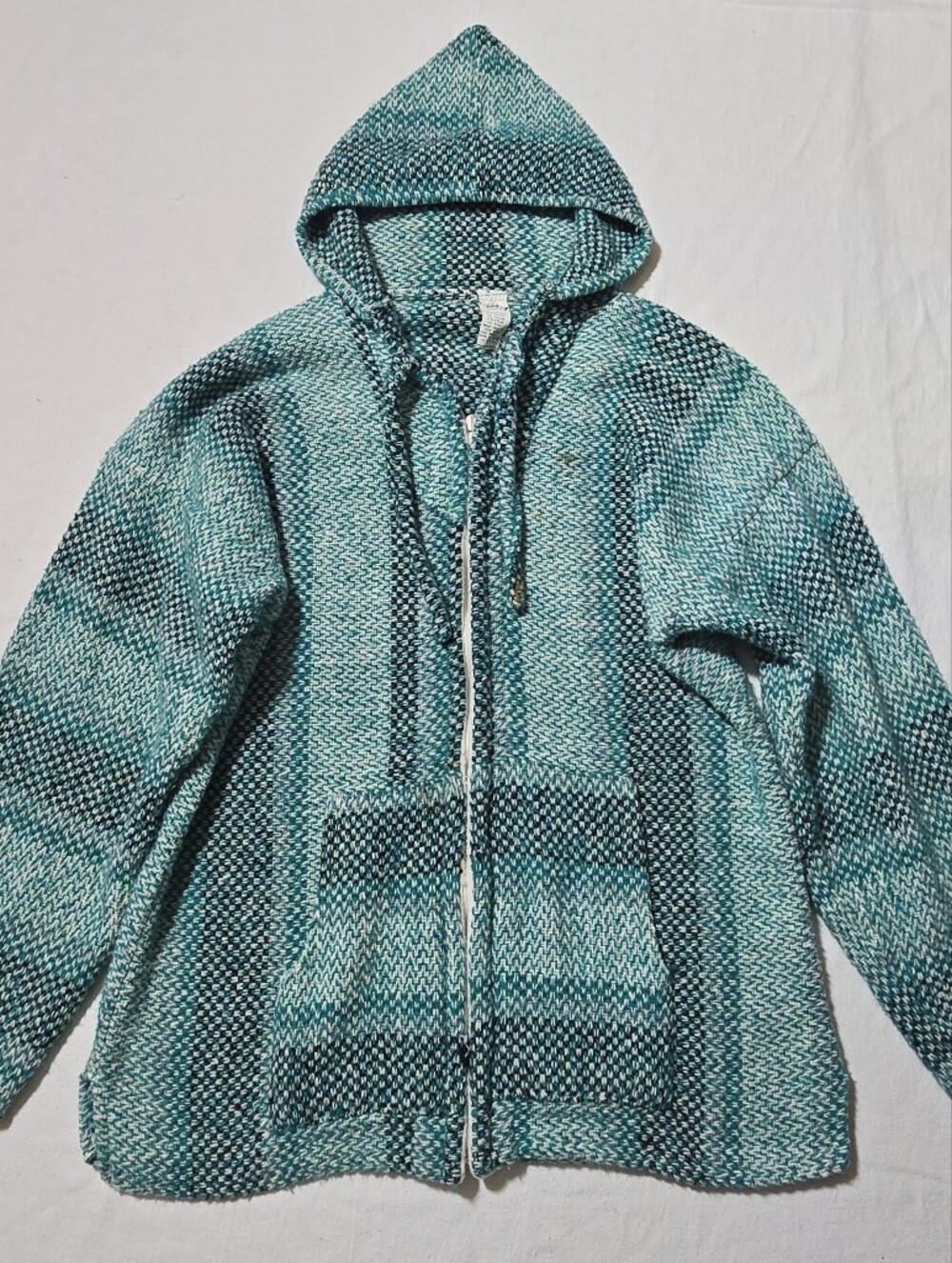 Vintage Teal Aqua Zip-Up Hooded Jacket